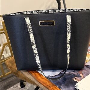 Chic Black Tote Bag with Floral Details